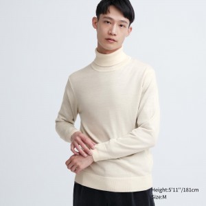 Jerséis Uniqlo 100pct Extra Fine Merino Turtleneck Jumper Hombre Blancas | 521-ZTNQEG