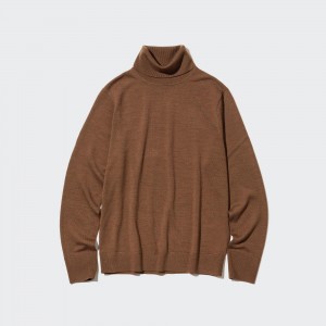 Jerséis Uniqlo 100pct Extra Fine Merino Turtleneck Jumper Mujer Marrones | 156-ADXNFQ