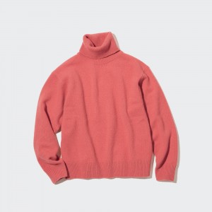 Jerséis Uniqlo 100pct Lambswool Turtleneck Jumper Mujer Rosas | 945-FQWEDZ