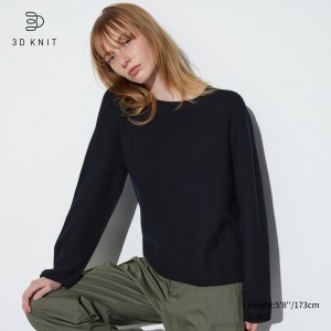 Jerséis Uniqlo 3d Knit Seamless Cotton Crew Neck Jumper Mujer Negras | 957-UTDLIC