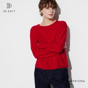 Jerséis Uniqlo 3d Knit Seamless Cotton Crew Neck Jumper Mujer Rojas | 278-QLUZNF