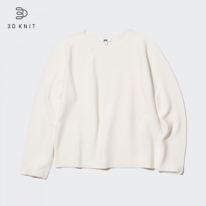 Jerséis Uniqlo 3d Knit Seamless Cotton Crew Neck Jumper Mujer Blancas | 237-TGVJQM