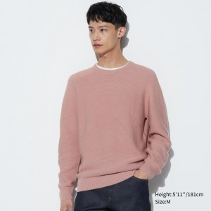 Jerséis Uniqlo 3d Knit Seamless Crew Neck Jumper Hombre Rosas | 210-FGHDVK