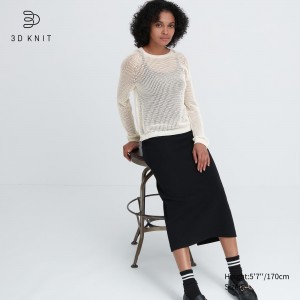 Jerséis Uniqlo 3d Knit Seamless Mesh Crew Neck Jumper Mujer Blancas | 584-CUWAGR