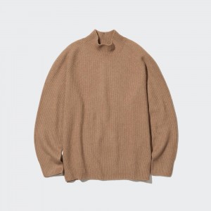 Jerséis Uniqlo 3d Knit Seamless Souffle Yarn Mock Neck Jumper Hombre Marrones | 690-TLKHUW