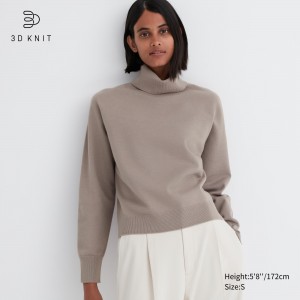 Jerséis Uniqlo 3d Knit Seamless Souffle Yarn Turtleneck Jumper Mujer Beige | 234-YXCDUK