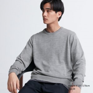 Jerséis Uniqlo Extra Fine Merino Crew Neck Jumper Hombre Gris | 240-SLJWEC