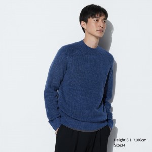 Jerséis Uniqlo Middle Gauge Knit Mock Neck Jumper Hombre Azules | 820-OSCTLN