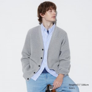 Jerséis Uniqlo Middle Gauge Knit V Neck Cardigan Hombre Gris | 097-KHXPIO
