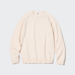 Jerséis Uniqlo Premium Lambswool Crew Neck Jumper Hombre Blancas | 406-SHKNRO