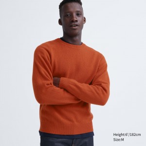 Jerséis Uniqlo Premium Lambswool Crew Neck Jumper Hombre Naranjas | 387-ZLGJTH