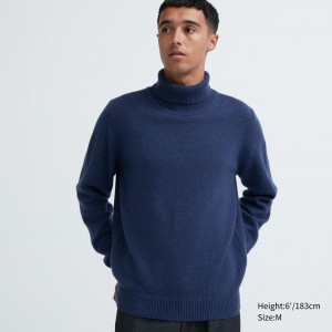 Jerséis Uniqlo Premium Lambswool Turtleneck Jumper Hombre Azules | 027-MBTUEW