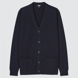 Jerséis Uniqlo Premium Lambswool V Neck Cardigan 2021 Season Hombre Azul Marino | 687-ADRIYT