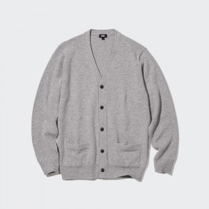 Jerséis Uniqlo Premium Lambswool V Neck Cardigan Hombre Gris | 563-DEICAK
