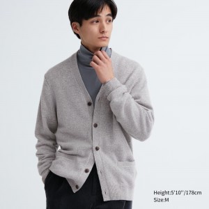 Jerséis Uniqlo Premium Lambswool V Neck Cardigan Hombre Gris | 036-BQAMYH