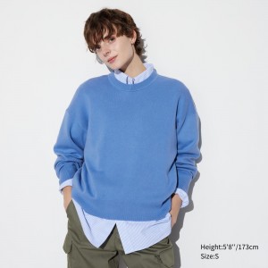 Jerséis Uniqlo Smooth Cotton Relaxed Fit Crew Neck Jumper Mujer Azules | 847-JSAYPH