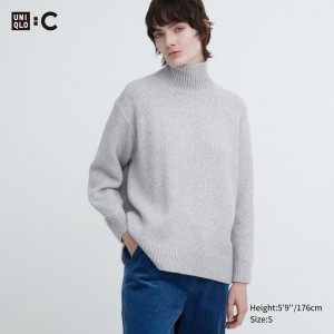 Jerséis Uniqlo Soft Knit High Neck Jumper Mujer Gris Claro | 537-KZYXTE