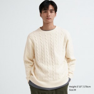 Jerséis Uniqlo Souffle Yarn Cable Knit Crew Neck Jumper Hombre Blancas | 806-HVFJPQ