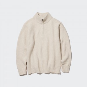 Jerséis Uniqlo Souffle Yarn Half Zipped Jumper Hombre Beige | 403-LRJNHE