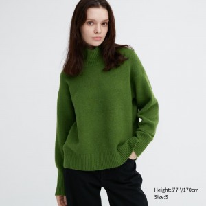 Jerséis Uniqlo Souffle Yarn High Neck Jumper Mujer Verde | 978-DWNPUJ