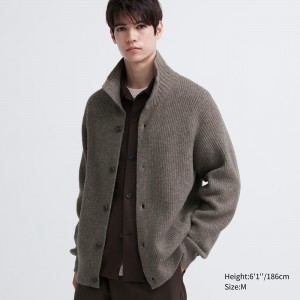 Jerséis Uniqlo Souffle Yarn Low Gauge Grandad Collar Cardigan Hombre Marrones | 951-PRCHLV