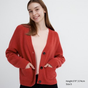 Jerséis Uniqlo Souffle Yarn Short Cardigan Mujer Rojas | 520-VJXMKH