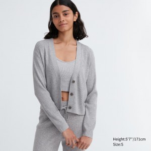 Jerséis Uniqlo Washable Knit Ribbed Cardigan Mujer Gris | 087-UGMLAH