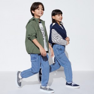 Pantalones Jogger Uniqlo Denim Stretch Cargo Joggers Niños Azules | 803-VMJOEG