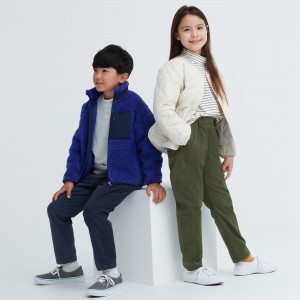 Pantalones Jogger Uniqlo Warm Stretch Lined Trousers Water Repellent Niños Azul Marino | 401-WYPZEL