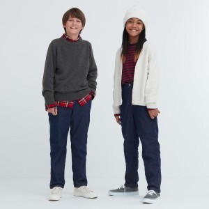 Pantalones Jogger Uniqlo Warm Stretch Lined Jeans Niños Azules | 369-DCXZPW