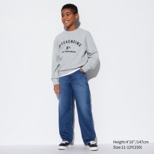Pantalones Jogger Uniqlo Wide Leg Jeans Niños Azules | 645-QGBEWV