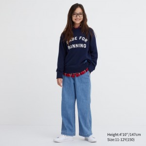 Pantalones Jogger Uniqlo Wide Straight Leg Jeans Niños Azules | 786-WUHPZT