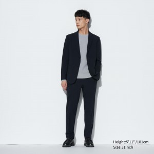 Pantalones Uniqlo Airsense Ultra Light Wool Look Trousers Hombre Azul Marino | 738-ZHRKEY