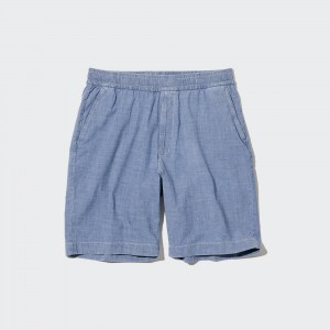 Pantalones Uniqlo Chambray Stretch Easy Shorts Hombre Azules | 812-GDZHUO