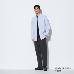 Pantalones Uniqlo Cotton Relaxed Fit Ankle Length Trousers Hombre Gris Oscuro | 672-DARZWQ