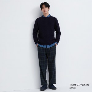 Pantalones Uniqlo Flannel Easy Patterned Ankle Length Trousers Hombre Verde Oscuro | 956-VYKNFT