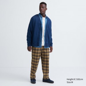 Pantalones Uniqlo Flannel Easy Patterned Ankle Length Trousers Hombre Marrones | 687-KGAMIL