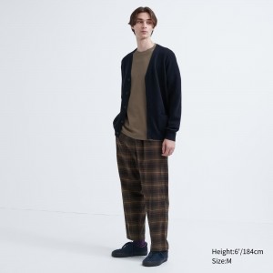 Pantalones Uniqlo Flannel Easy Patterned Ankle Length Trousers Hombre Marrones Oscuro | 249-DMQKXY