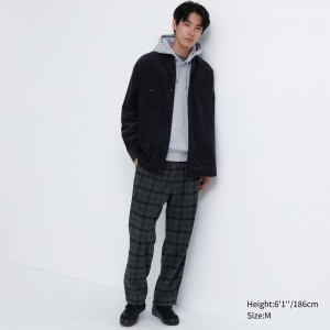 Pantalones Uniqlo Flannel Easy Patterned Ankle Length Trousers Hombre Gris Oscuro | 896-ABGOFP