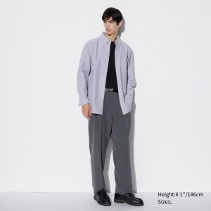 Pantalones Uniqlo Pleated Wide Leg Trousers Hombre Gris | 562-QLZSJB
