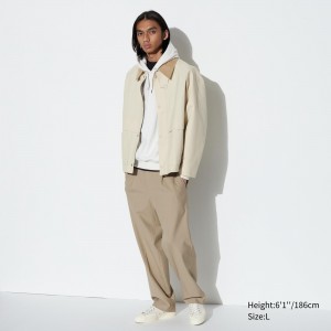 Pantalones Uniqlo Pleated Wide Leg Trousers Hombre Beige | 071-URFYXZ