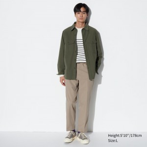 Pantalones Uniqlo Smart Cotton Ankle Length Trousers Hombre Beige | 932-QLNEBT