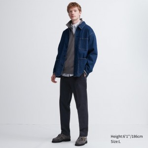 Pantalones Uniqlo Smart Cotton Ankle Length Trousers Long Hombre Azul Marino | 259-SKRCNU