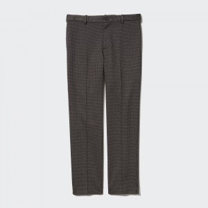 Pantalones Uniqlo Smart Houndstooth Ankle Length Trousers Long Hombre Marrones Oscuro | 974-CXALPR