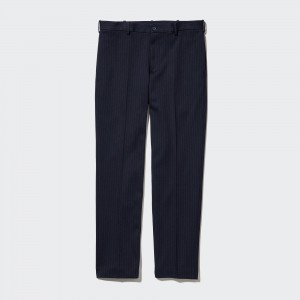 Pantalones Uniqlo Smart Striped Ankle Length Trousers Long Hombre Azul Marino | 579-WYZLKU