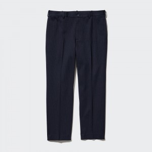 Pantalones Uniqlo Smart Striped Ankle Length Trousers Hombre Azul Marino | 059-ITAQMZ