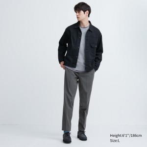 Pantalones Uniqlo Smart Wool Like Ankle Length Trousers Long Hombre Gris | 240-BUNSDY