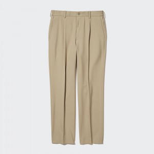 Pantalones Uniqlo Two Way Stretch Pleated Tapered Fit Trousers Hombre Beige | 891-ZLDJFQ