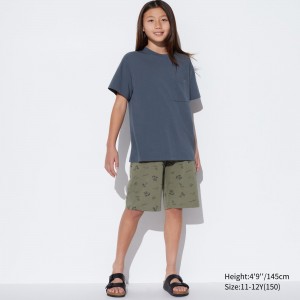 Ropa De Casa Uniqlo Airism Cotton Blend Beach Print Lounge Set Niños Gris Oscuro | 459-TFHVKP