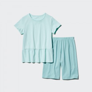 Ropa De Casa Uniqlo Girls Airism Cotton Blend Short Sleeved Set Niños Verde Claro | 479-PAFONT